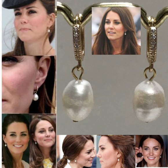 Hand Crafted Jewelry - Kate Middleton Handmade Replica Earrings, Gold Rhinestone Hoops & Real Pearls